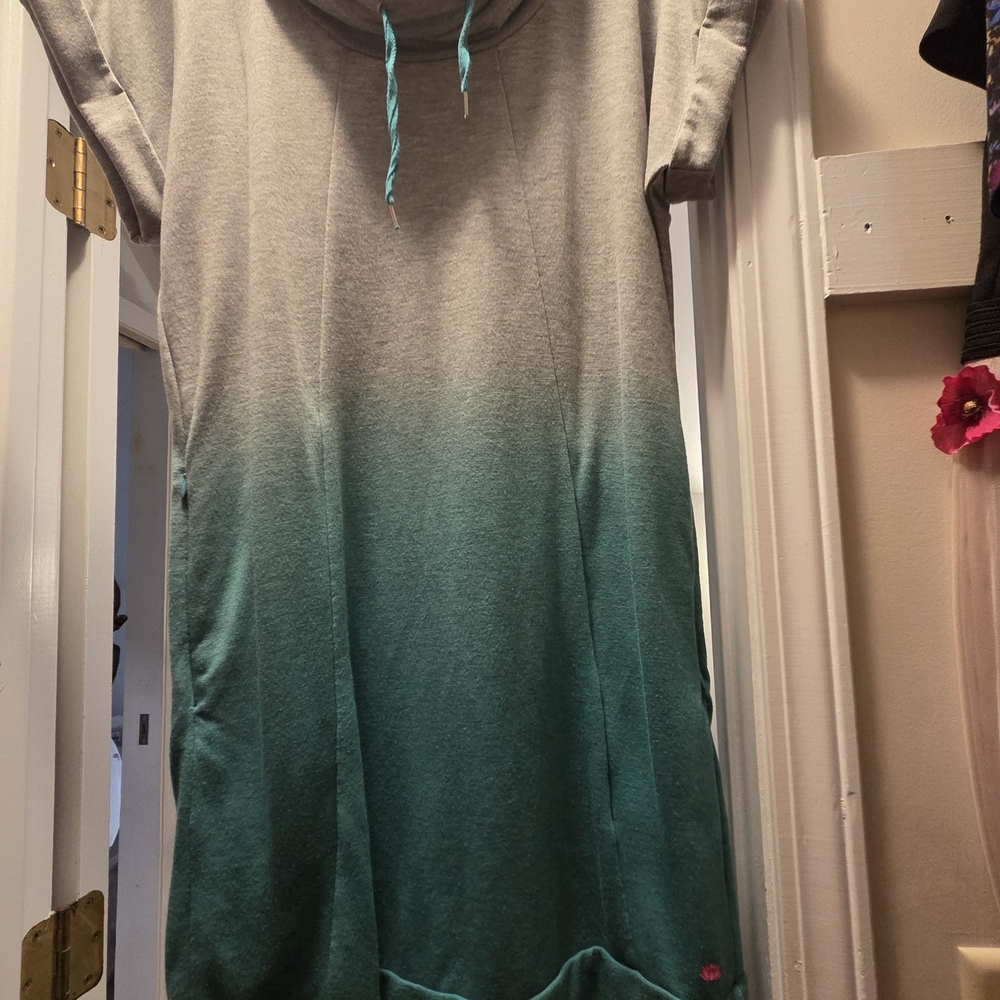 Pink Lotus Gray and Teal Ombre Midi Dress/ Bathing Suit Cover Up/Gym Cover Up - Picture 3 of 3